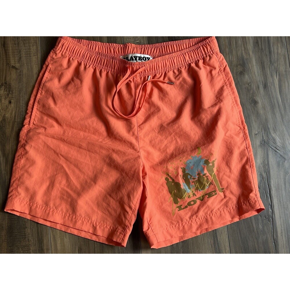Playboy PacSun Mens Neon Peach Swimsuit Trunks Size Small